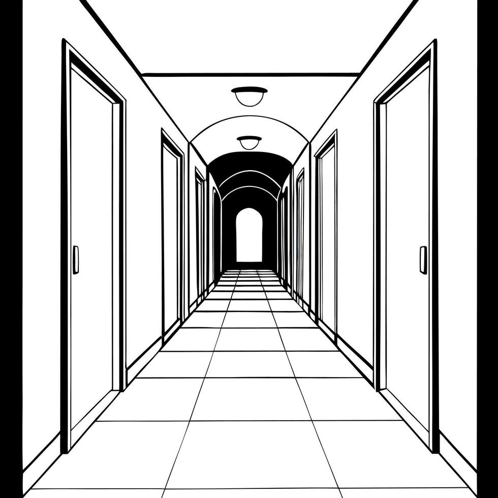 Horror hallway with little lighting background vector