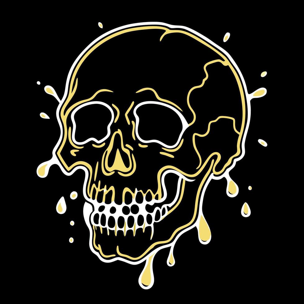 Golden skull with oil splashes on black background. 3d render vector