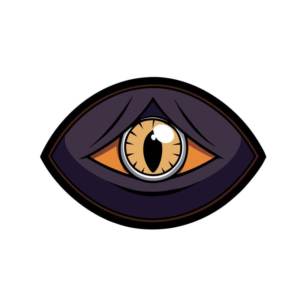 A demonic dark eye in the web looks at you. halloween. scary eye on black background. vector