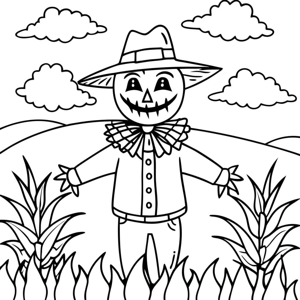 Scary scarecrow in the field. Halloween concept. vector