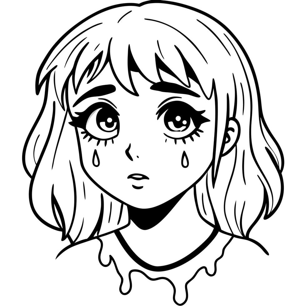 Manga eyes looking with paint dripping from her face. Drawing of black and white anime girl peeps out. Isolated on white background. illustration EPS10 vector