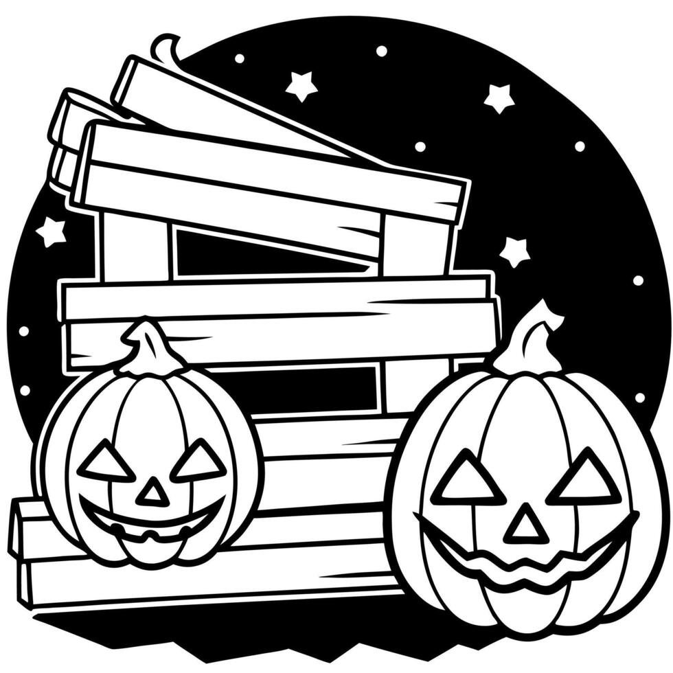Halloween background composed of old boards and halloween pumpkins on a dark background. Halloween concept. . vector