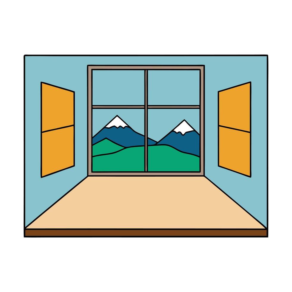Empty room with panoramic window and mountain view vector