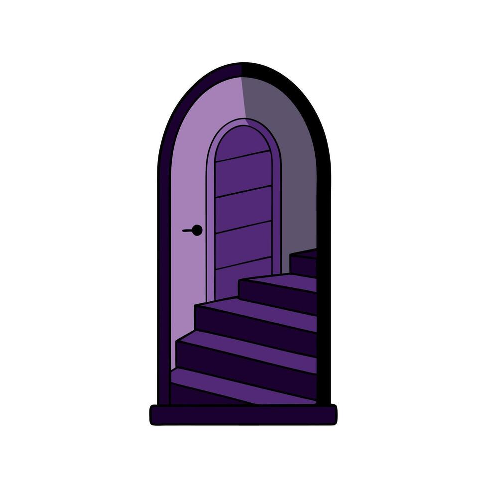 Dark romantic illustration of purple black door with stair vector