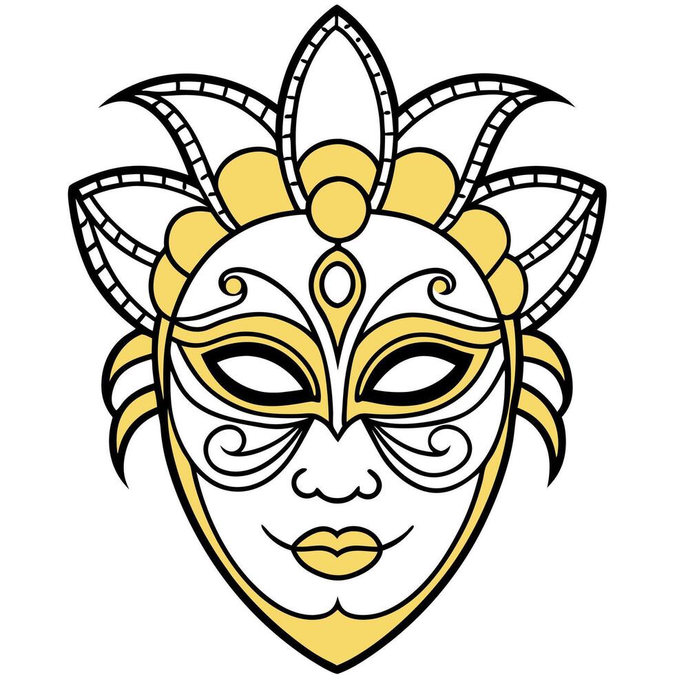 Illustration of a gold half face carnival mask festival high detail beautiful isolated on white background for concept and commercial used. technology. vector