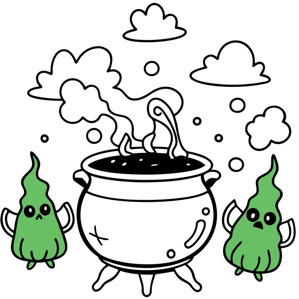 Halloween magical witches green bubbling cauldron with fog and mist floating around it with copy space created with technology vector