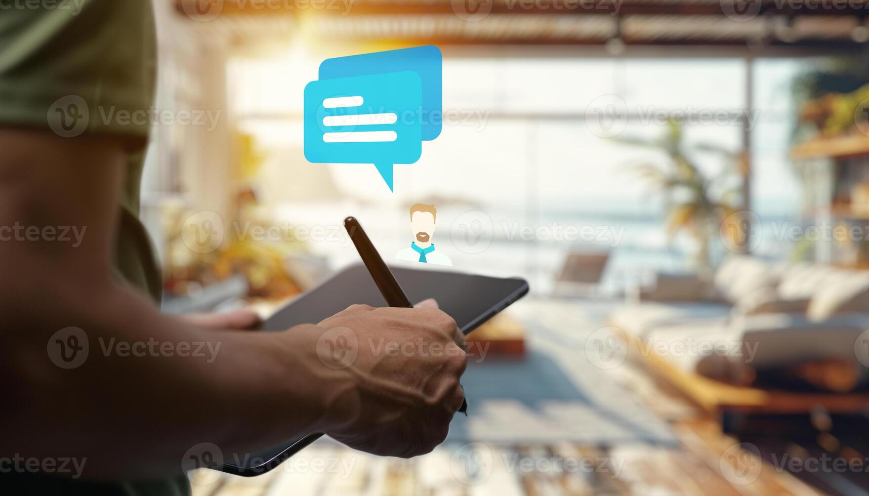 An online chat message icon featuring a speech bubble with smooth, rounded corners, commonly used to represent messaging or communication in digital platforms photo