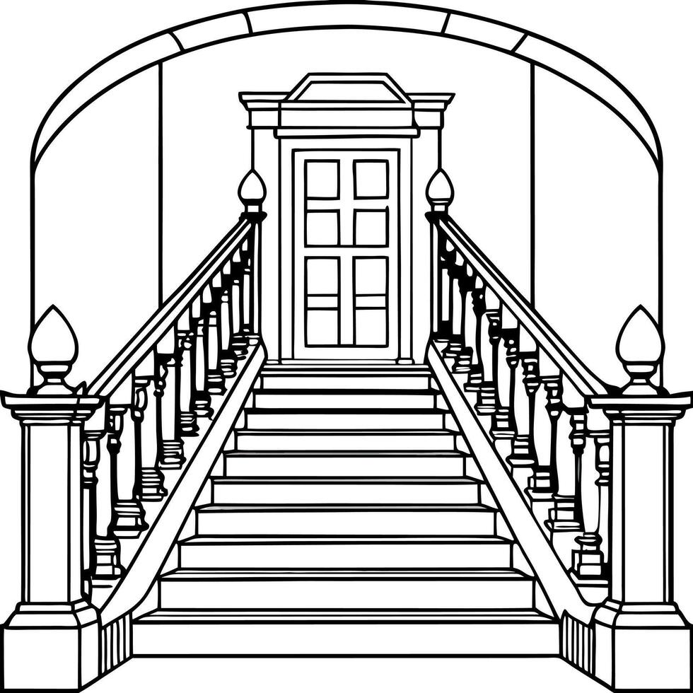 Staircase at the end of a victorian hallway vector