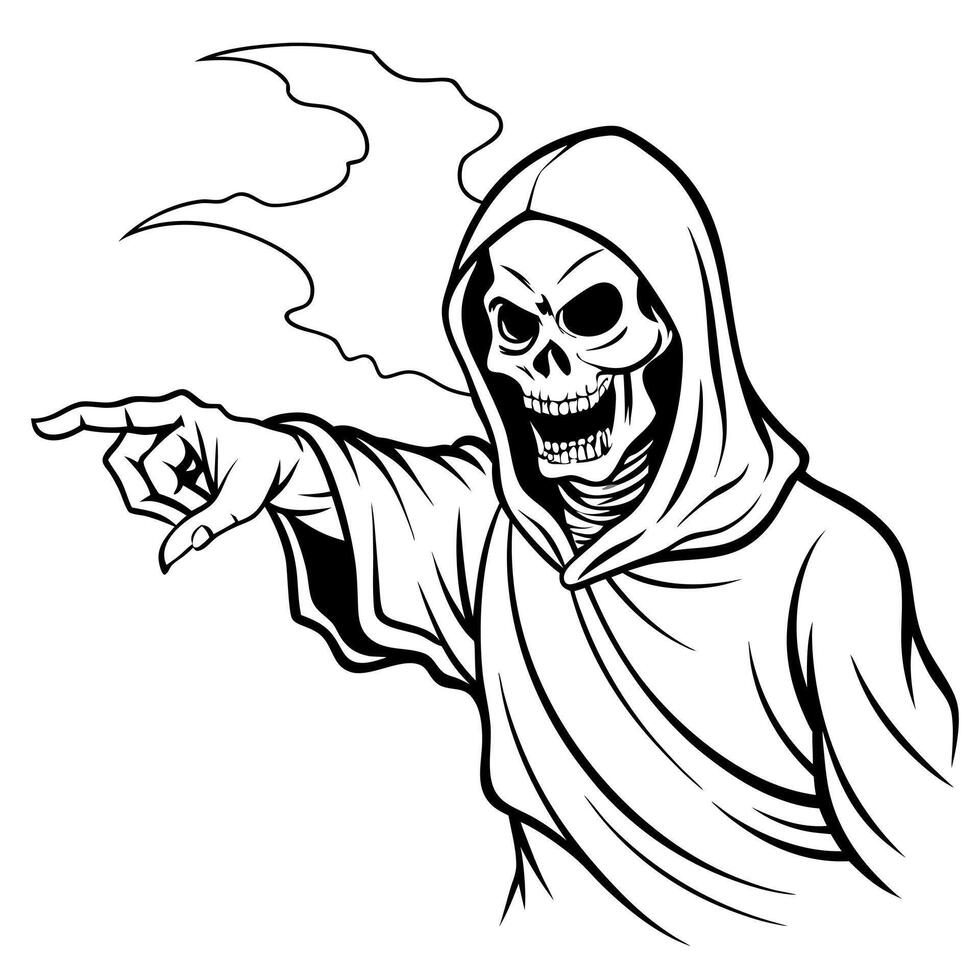 Grim reaper reaching towards the camera isolated on smoky scary dark background with copy space. Halloween poster idea. vector