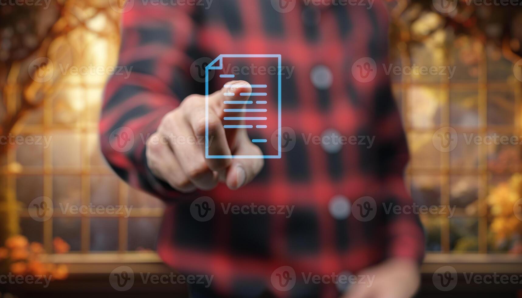 A person is holding a document with a digital screen photo