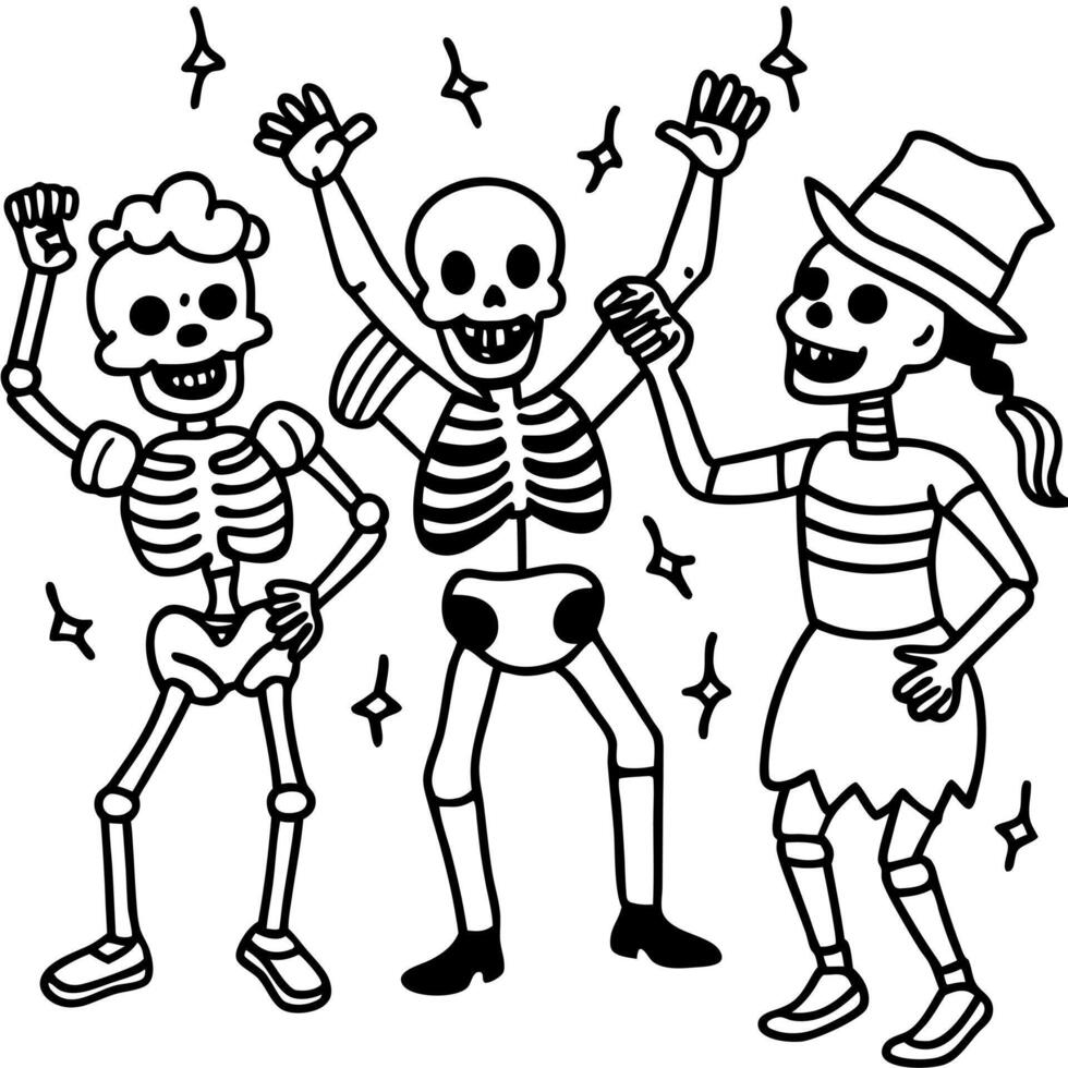 Happy Halloween Group of skeletons enjoying halloween party vector