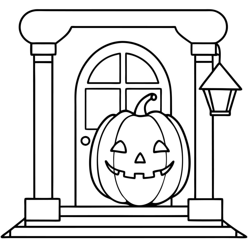 Halloween pumpkin lantern decorating a home entrance vector
