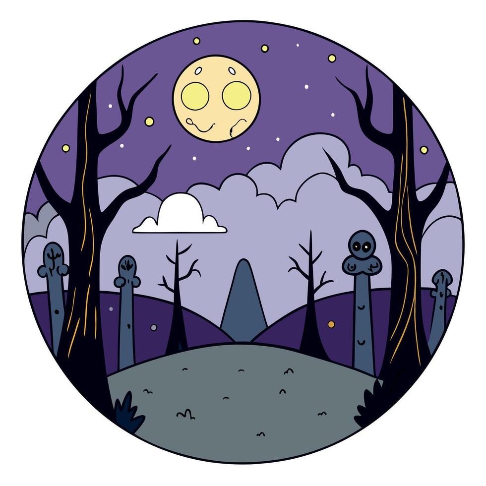 Enigmatic Lunar Illumination Amongst Eerie Forest vector