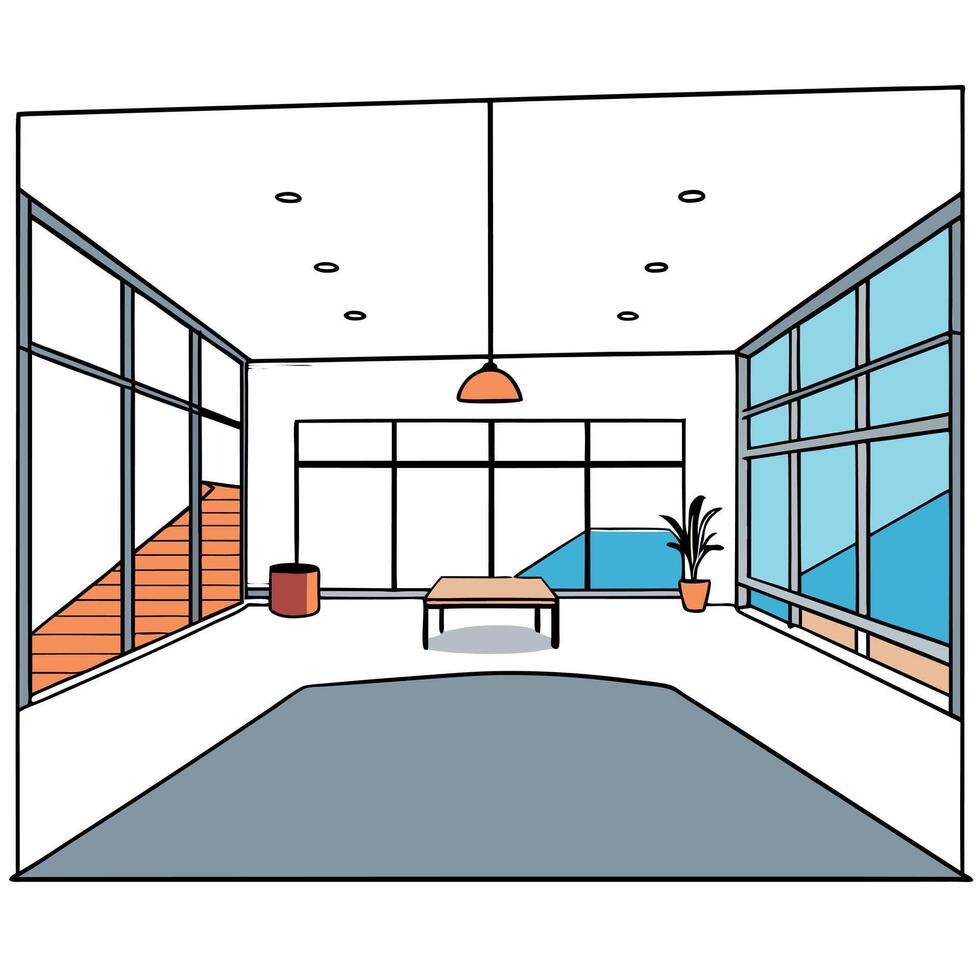 Interior of modern loft with concrete floor and panoramic windows vector