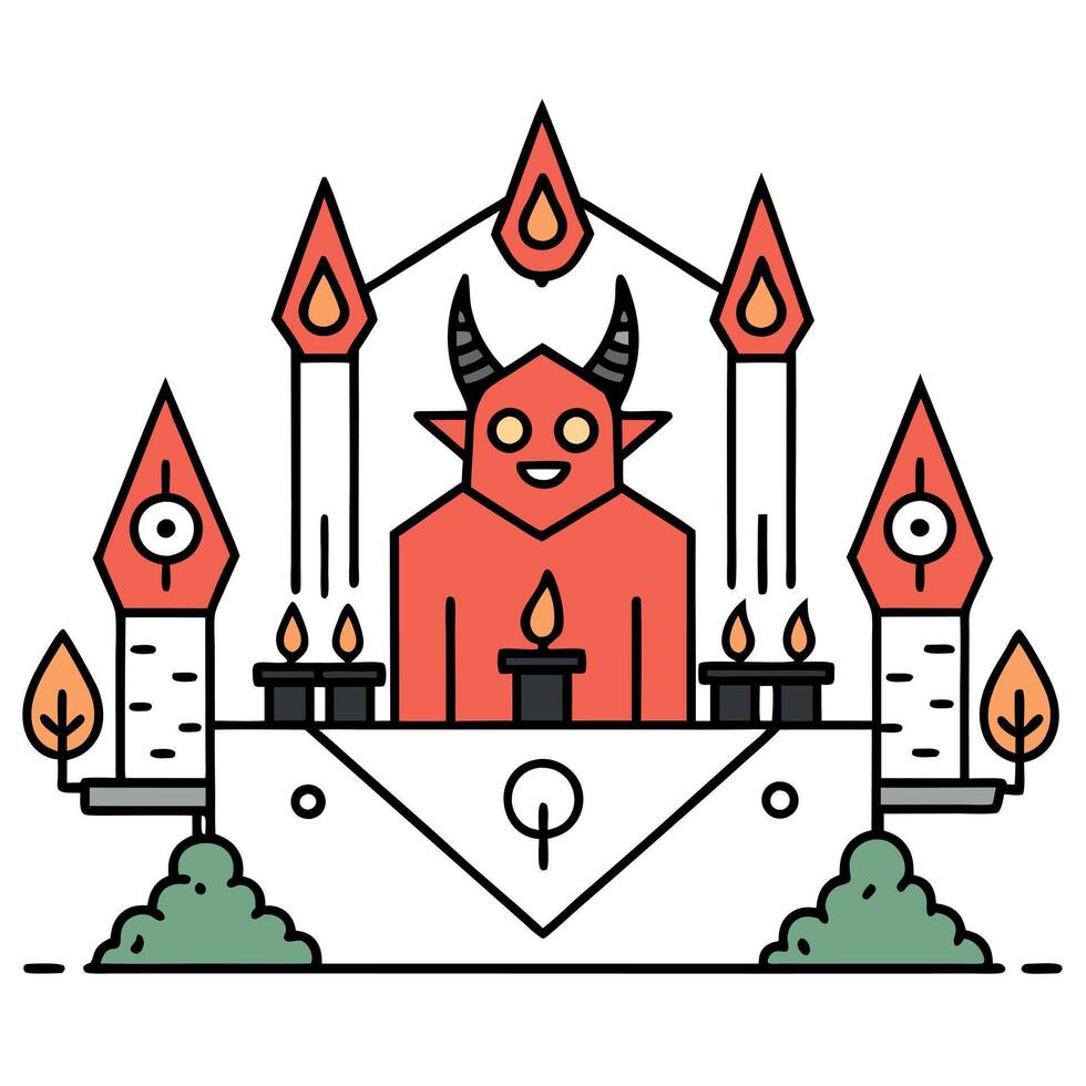Devil worship cult with candles in the forest vector