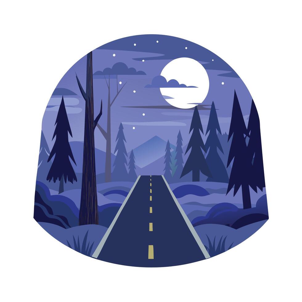 Fog In Spooky Forest At Moon Light On Asphalt - Abstract Bokeh And Filter Toned. vector