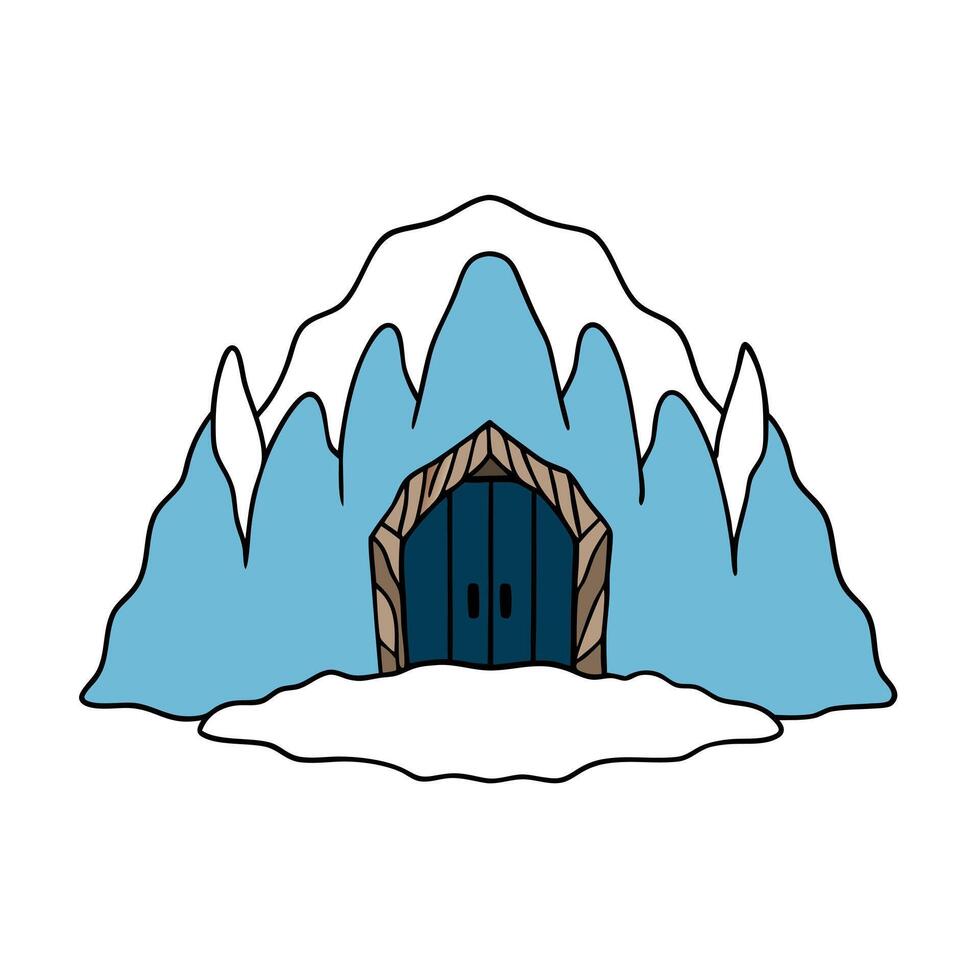 Entrance or mouth of cave in ice landscape. vector