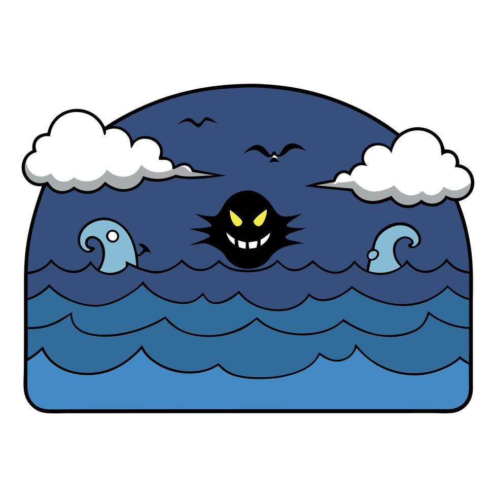 Horror black blue sky sea haunted cloud scary ocean vector