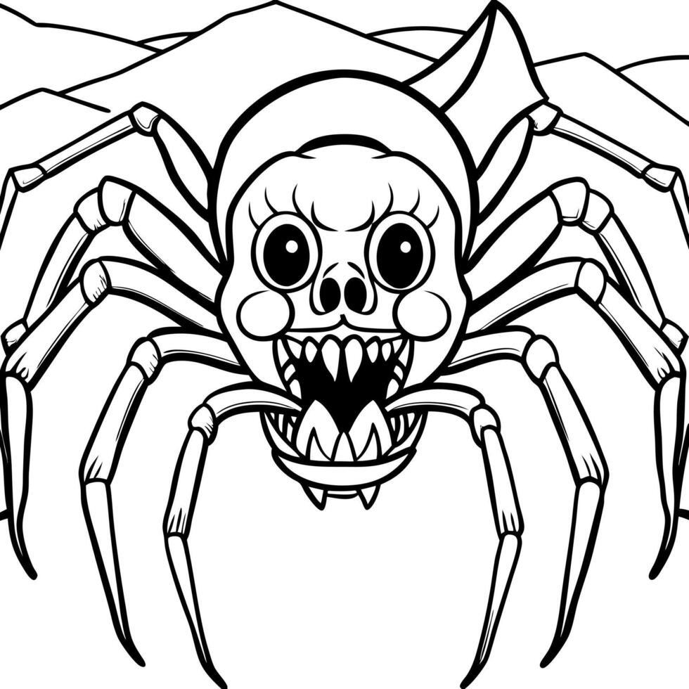 Ominous Creepy spider scene giant. Creature big. vector
