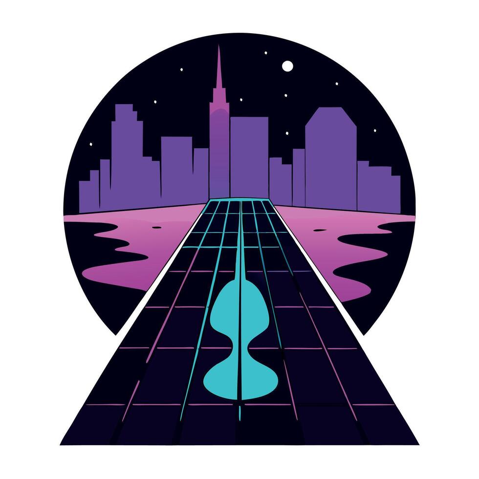 Empty background scene. Dark street reflection on the wet pavement. Rays neon light in the dark. neon figures. smoke. Night view of the street. the city. Abstract dark background. vector