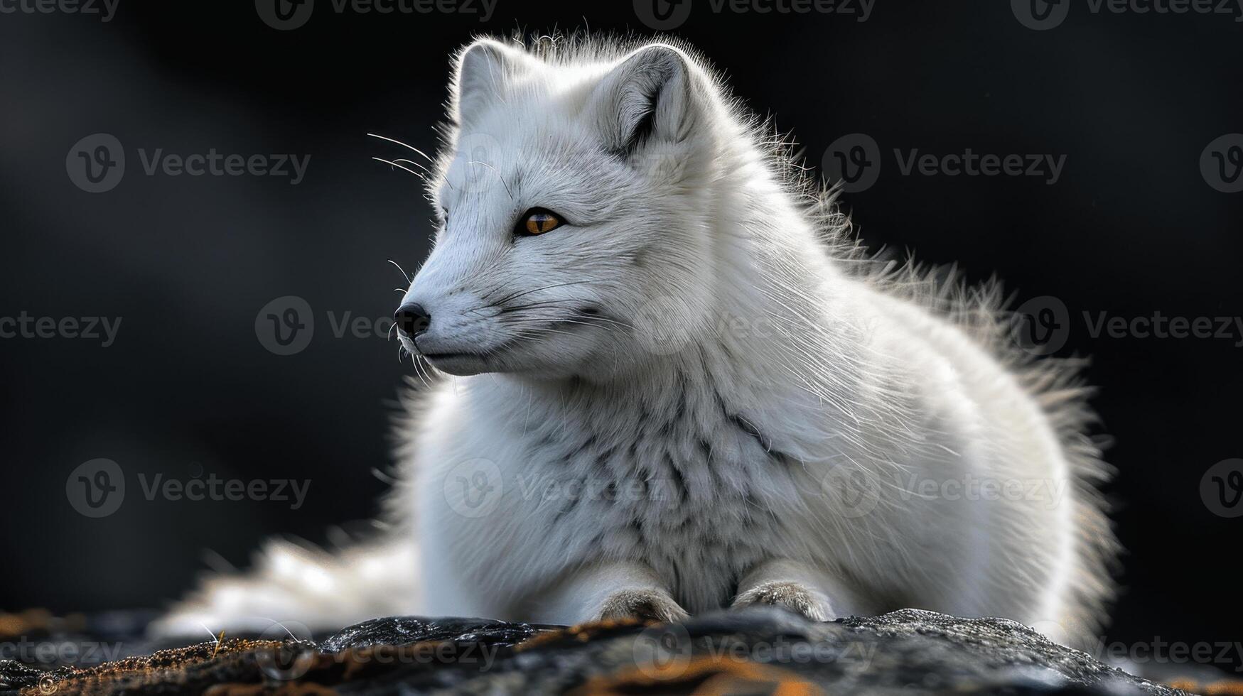 white fox on a black background. White fox in the nature photo