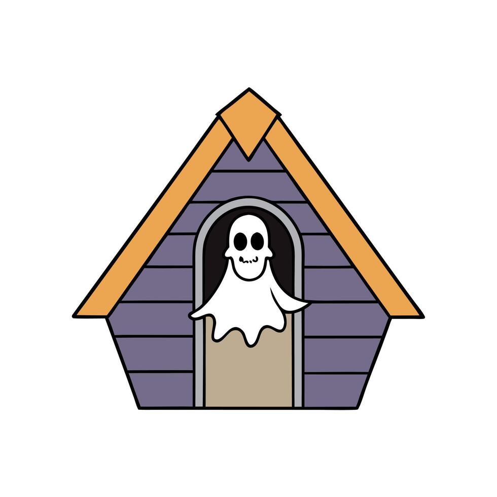 Scary ghost in the attic. Haunted house for Halloween. vector