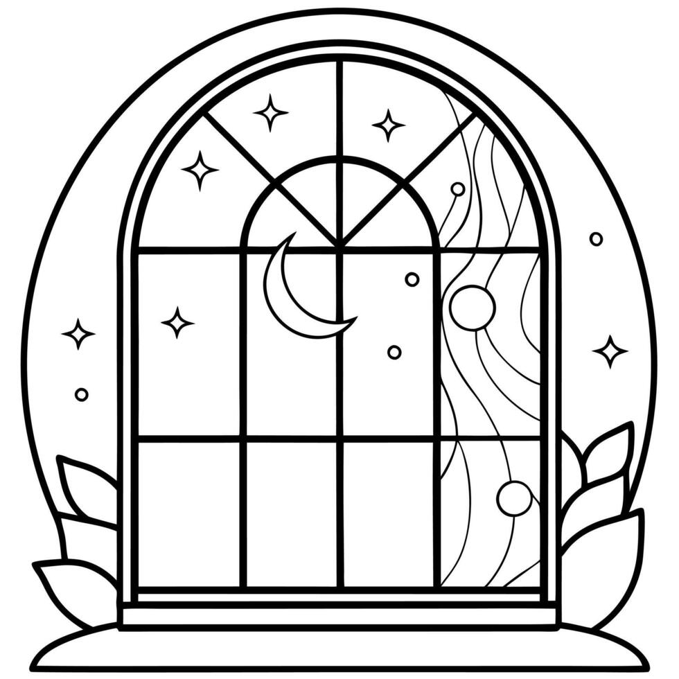 Enchanting scene of moonlight casting magic glow on window. vector