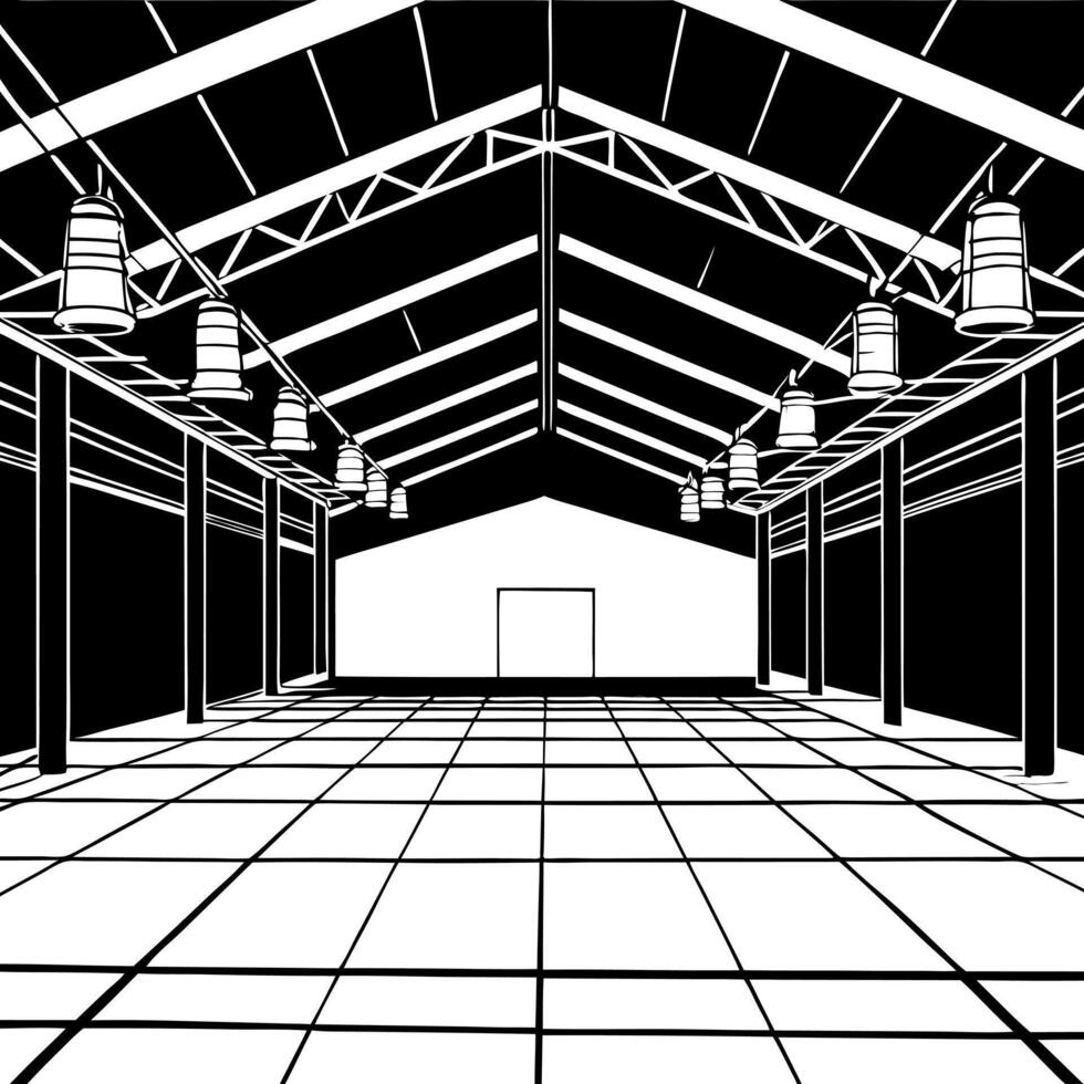 Evoking an Ambiance of Empty Warehouse with Dramatic Lighting. ai vector