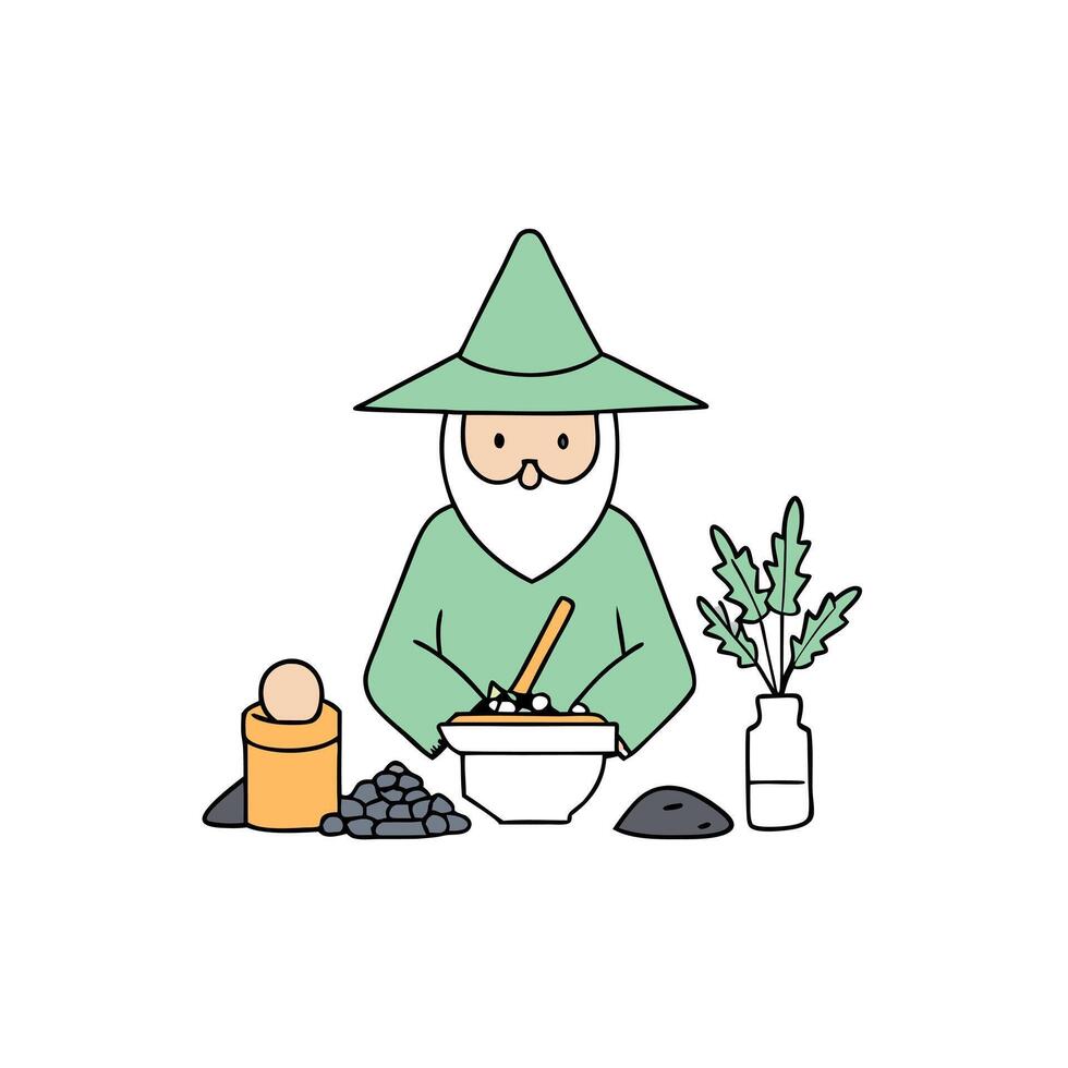 Druid Spellcaster flatlay - witchy herbs vector