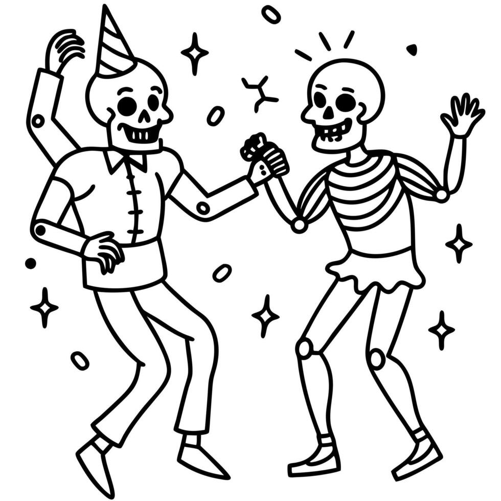 Illustration of skeletons which dancing on Halloween disco party vector