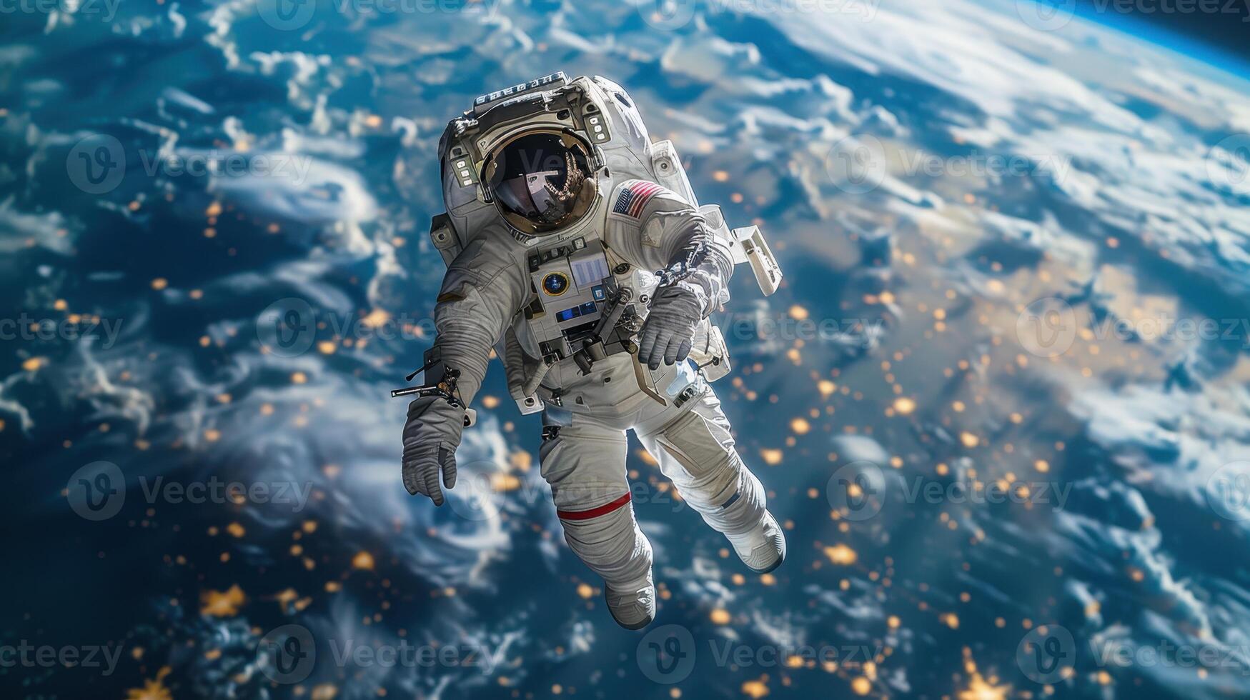 astronaut in outer space on the background of planet earth. Astronaut in a spacesuit in space photo