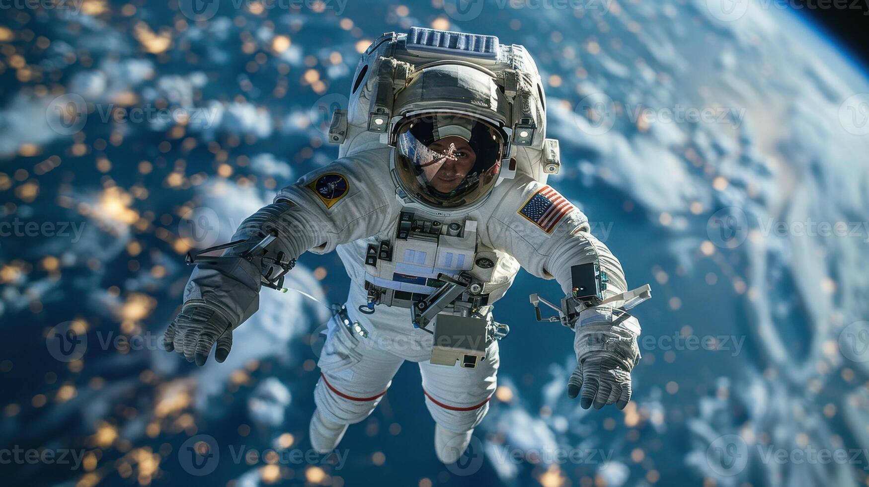 astronaut in outer space on the background of planet earth. Astronaut in a spacesuit in space photo