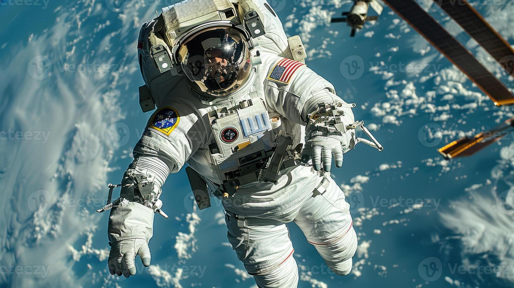astronaut in outer space on the background of planet earth. Astronaut in a spacesuit in space photo