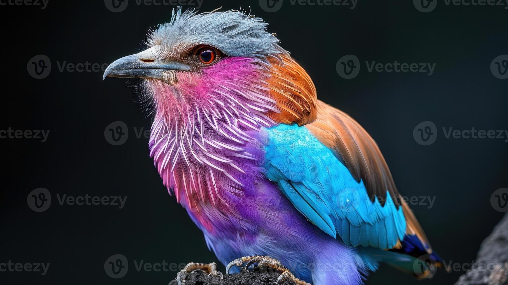 Bird Lilac roller on black background. Lilac Breasted Roller Perched on a Branch photo