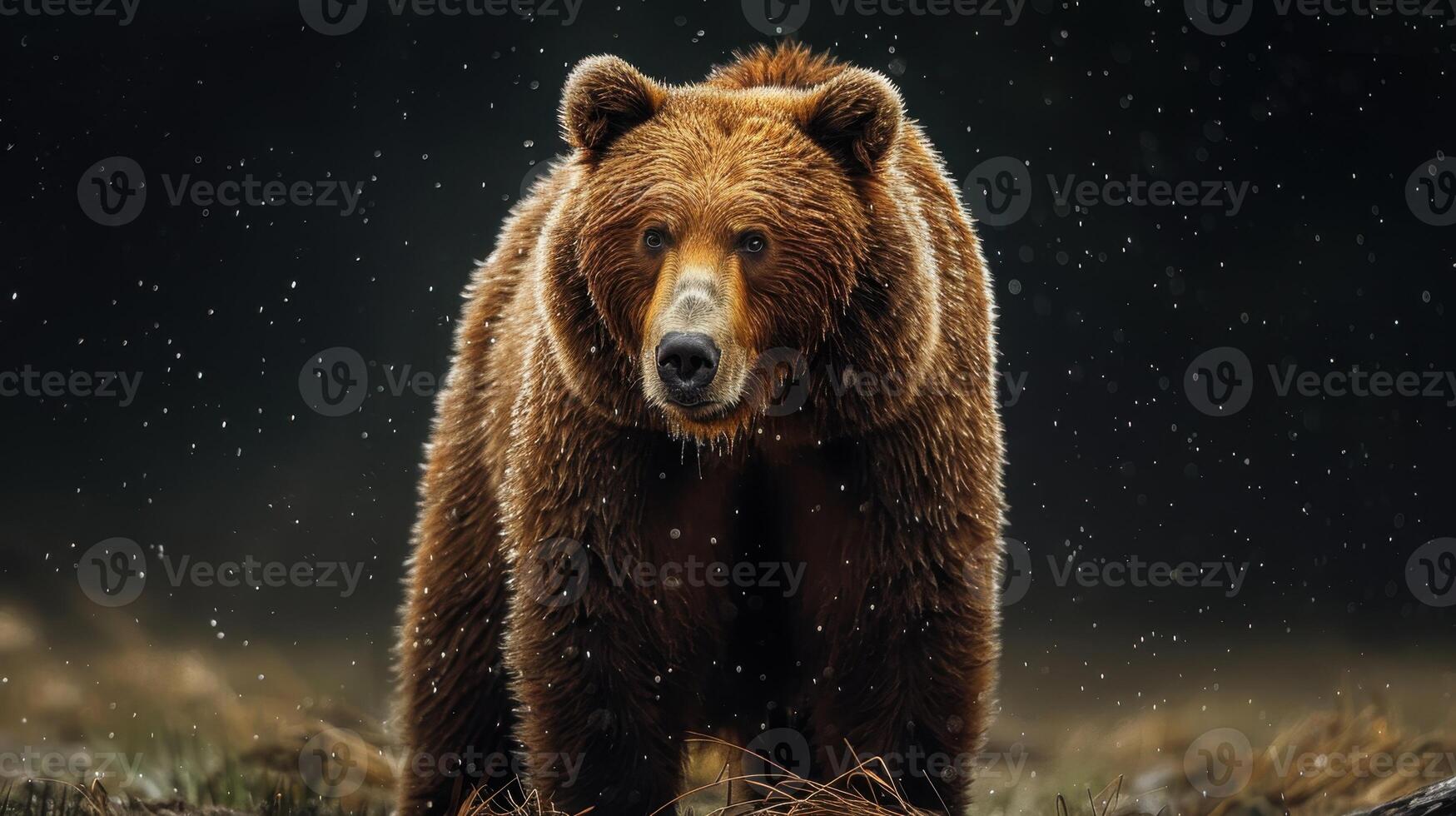 Portrait of a brown bear on black isolated background. Portrait of a Kamchatka bear photo