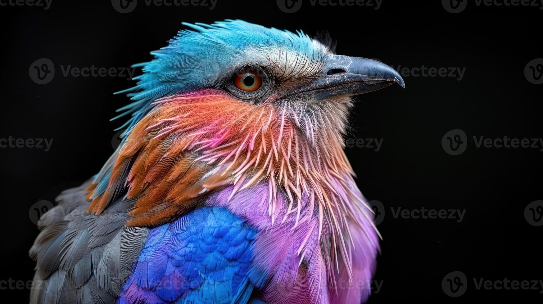 Bird Lilac roller on black background. Lilac Breasted Roller Perched on a Branch photo