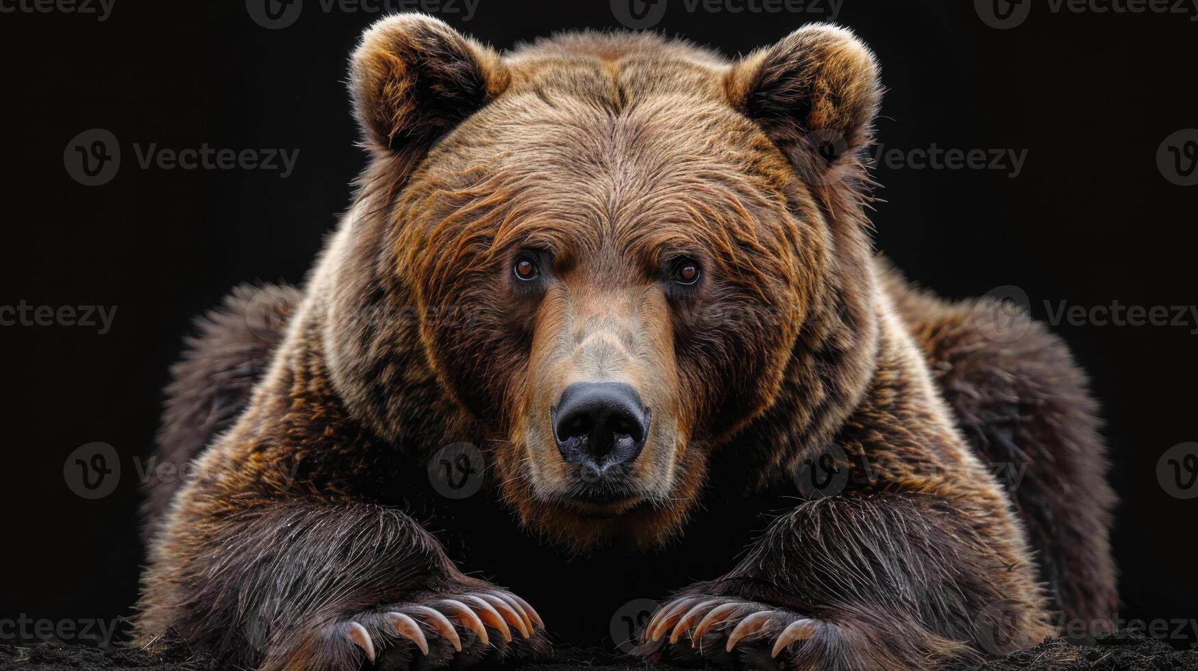 Portrait of a brown bear on black isolated background. Portrait of a Kamchatka bear photo