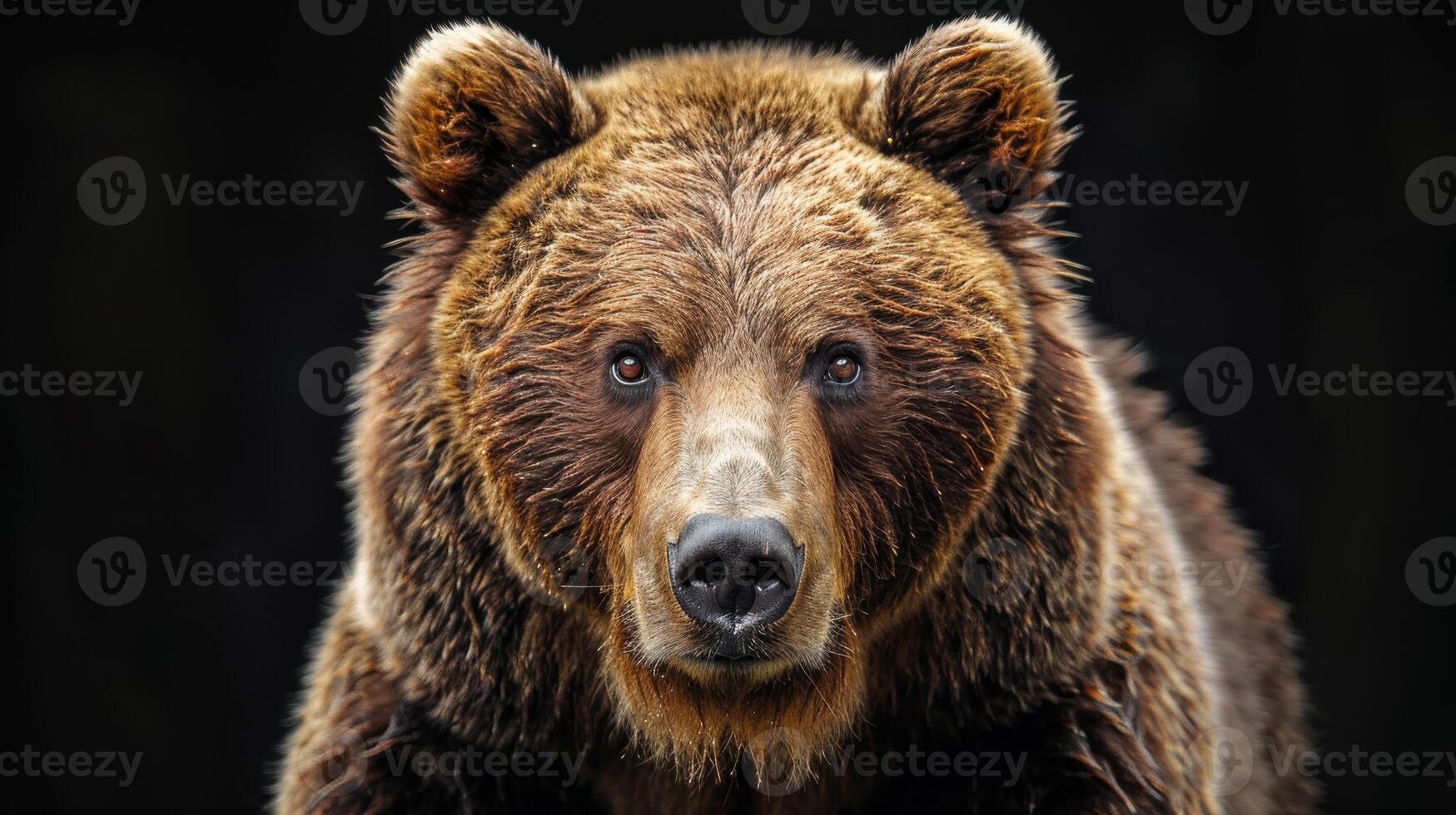 Portrait of a brown bear on black isolated background. Portrait of a Kamchatka bear photo