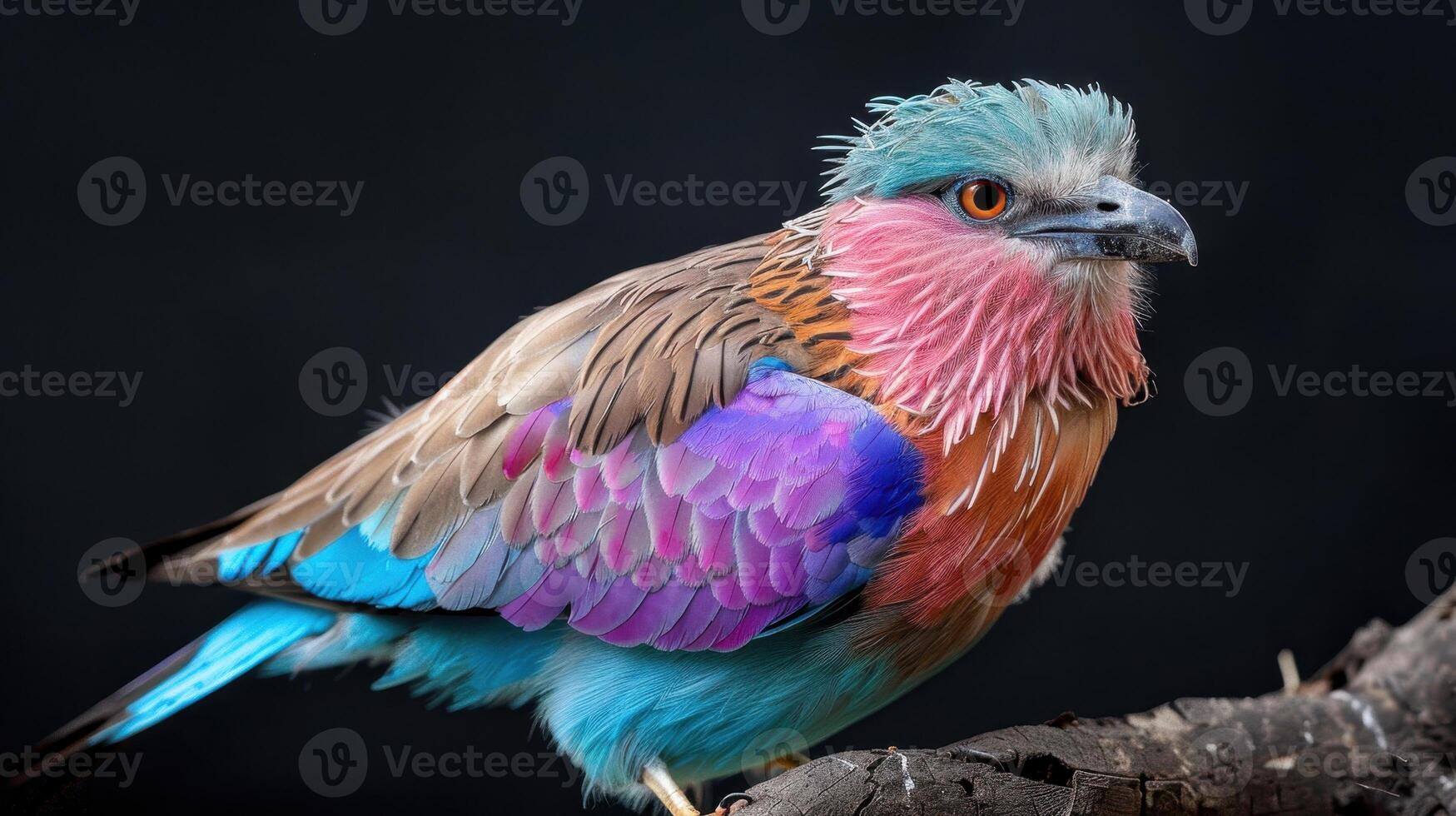 Bird Lilac roller on black background. Lilac Breasted Roller Perched on a Branch photo