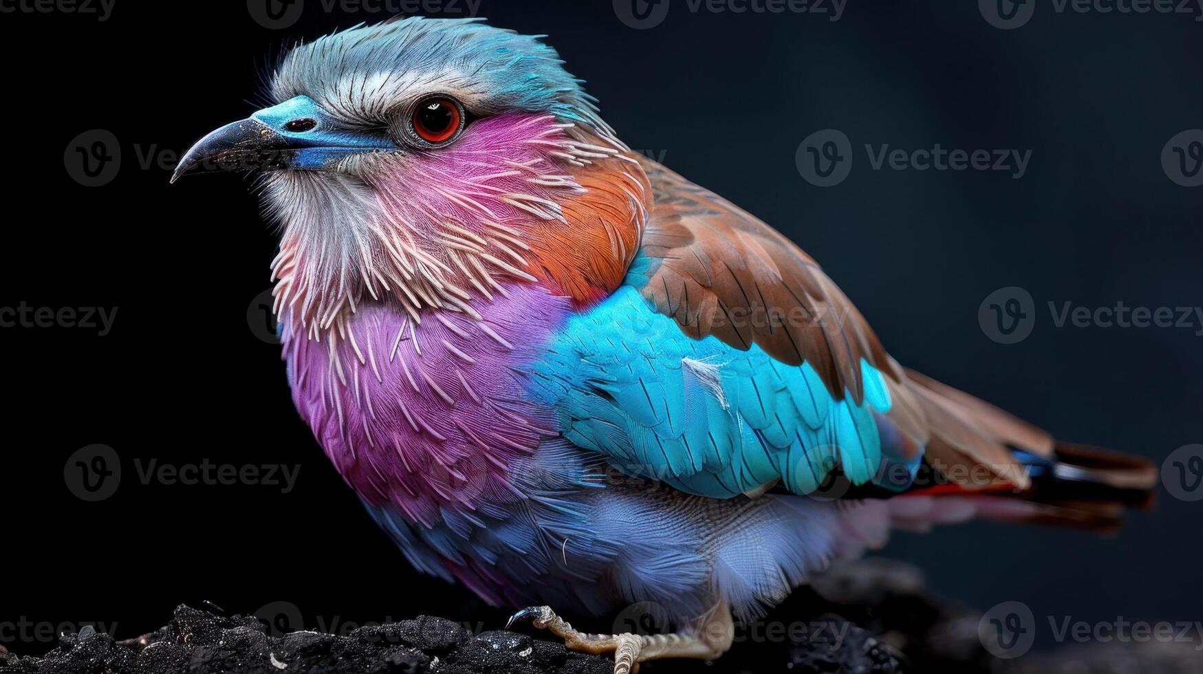 Bird Lilac roller on black background. Lilac Breasted Roller Perched on a Branch photo