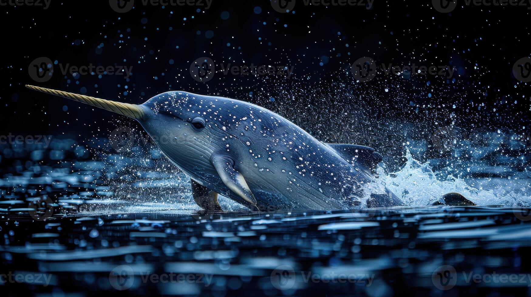 The mammal narwhal is in its aquatic element. Narwhal Inhabits the icy waters of the Arctic, narwhals are elusive photo
