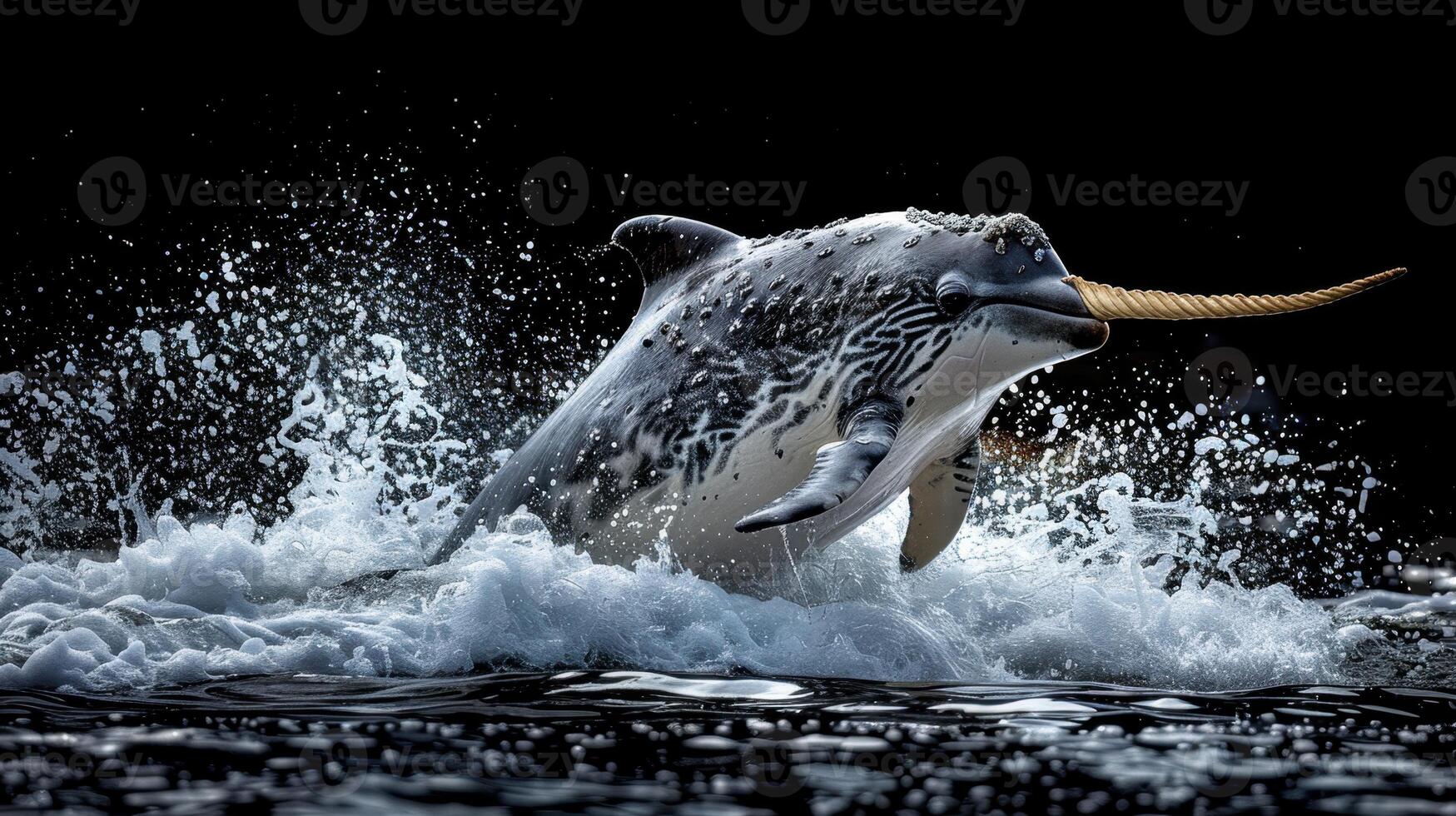 The mammal narwhal is in its aquatic element. Narwhal Inhabits the icy waters of the Arctic, narwhals are elusive photo