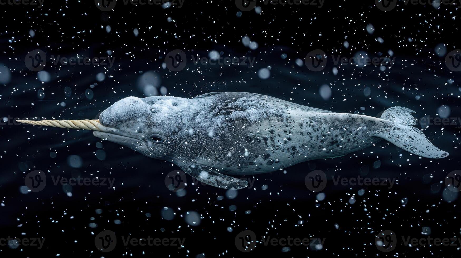 The mammal narwhal is in its aquatic element. Narwhal Inhabits the icy waters of the Arctic, narwhals are elusive photo