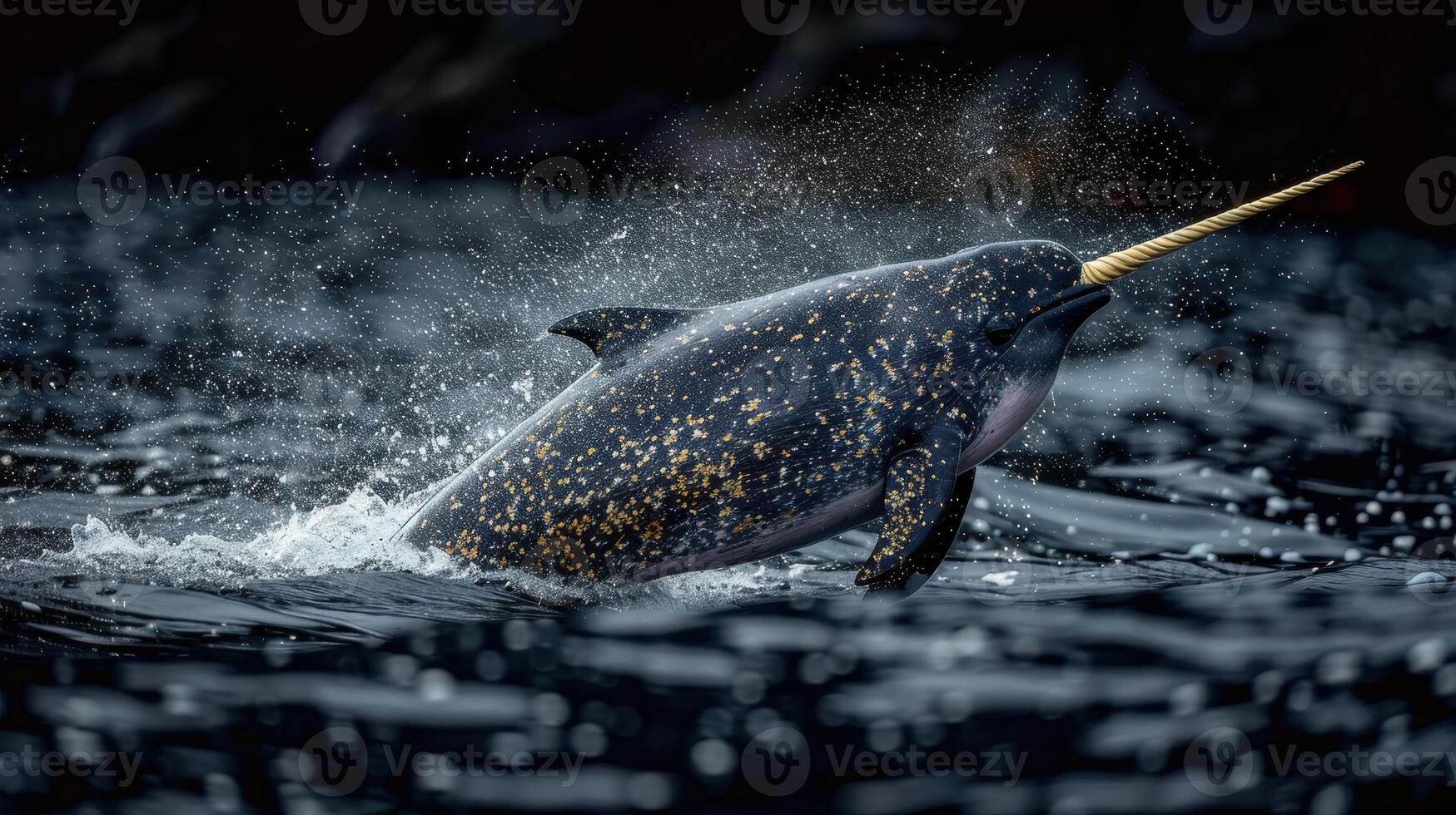 The mammal narwhal is in its aquatic element. Narwhal Inhabits the icy waters of the Arctic, narwhals are elusive photo