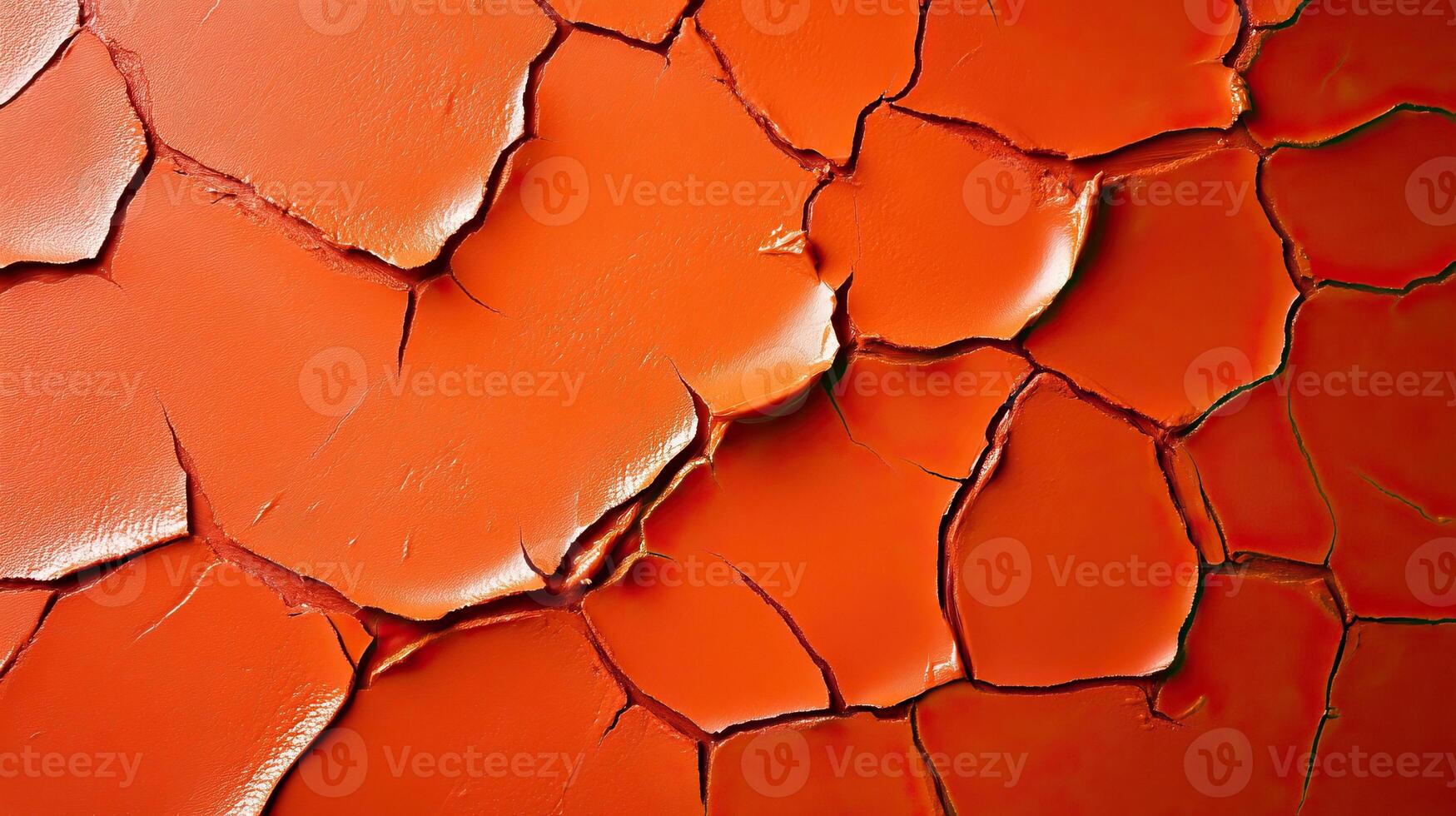 Cracked red paint texture on a surface, close-up view, artistic background. photo