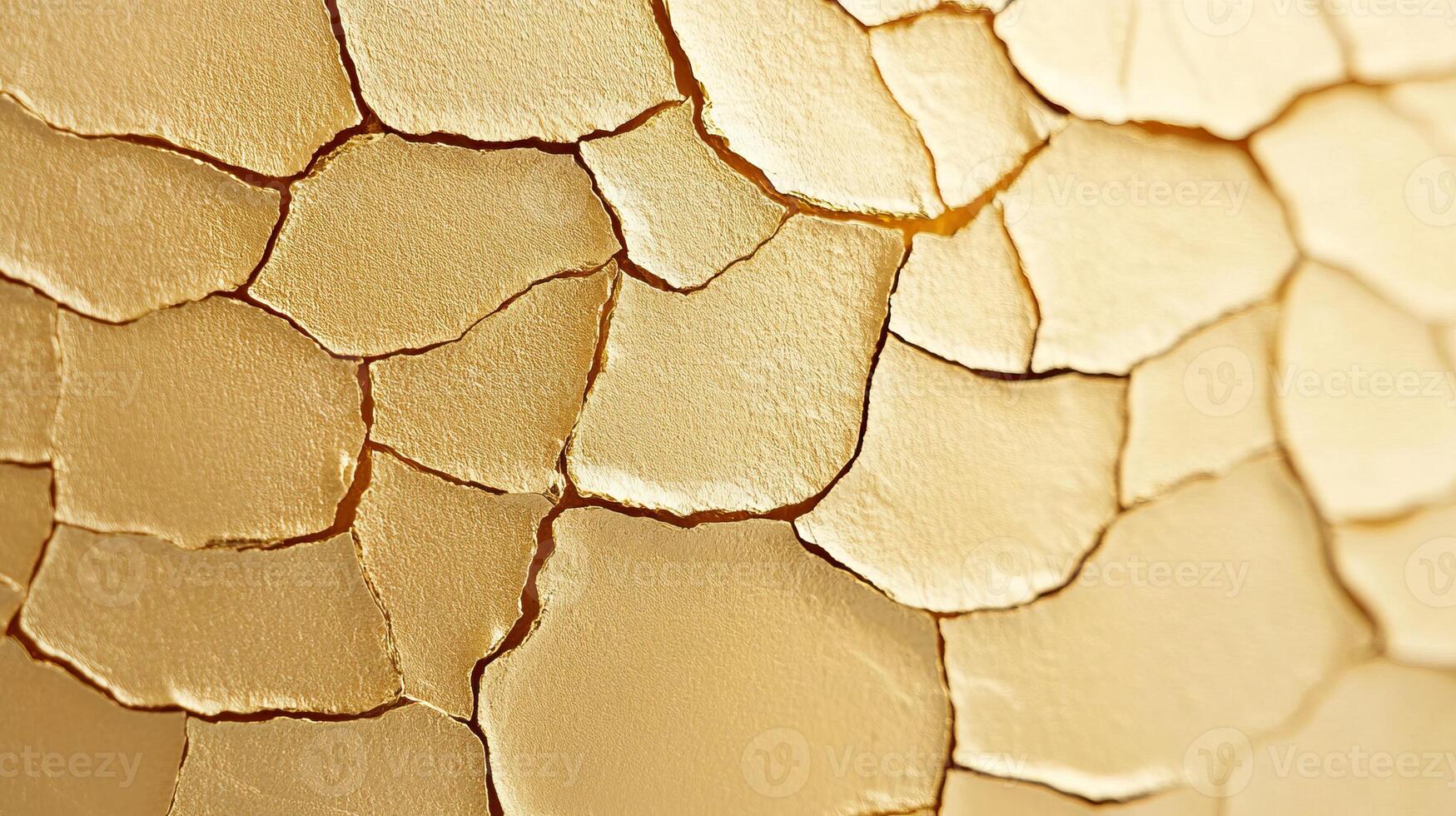 Textured surface with golden, cracked paint in intricate patterns. photo