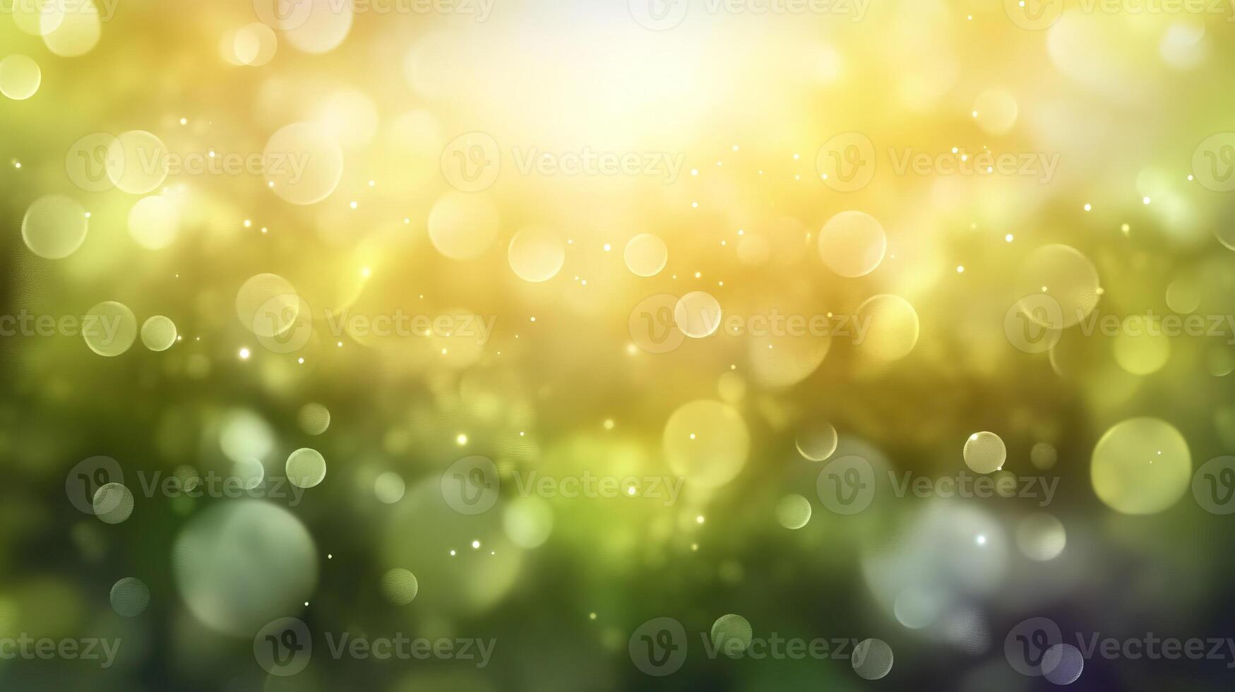 Bright, soft focus bokeh lights create a dreamy, natural atmosphere in shades of yellow and green. photo