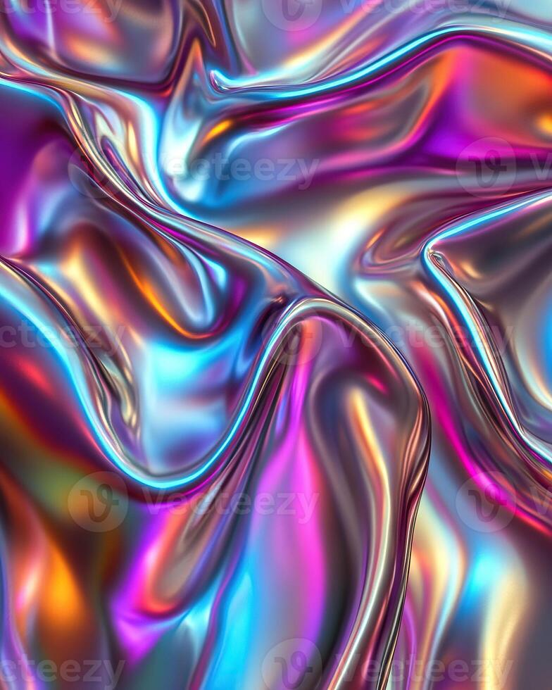 Colorful iridescent abstract fabric texture with flowing waves on a white isolated background. photo