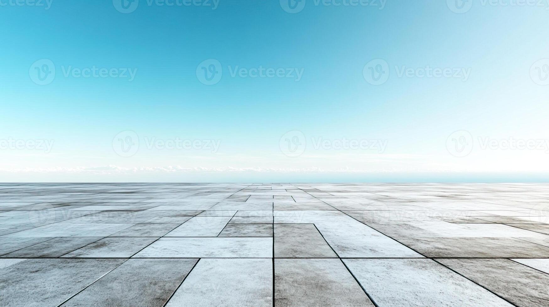Vast open space with concrete pavement against a serene blue sky, ideal for backgrounds or modern designs. photo