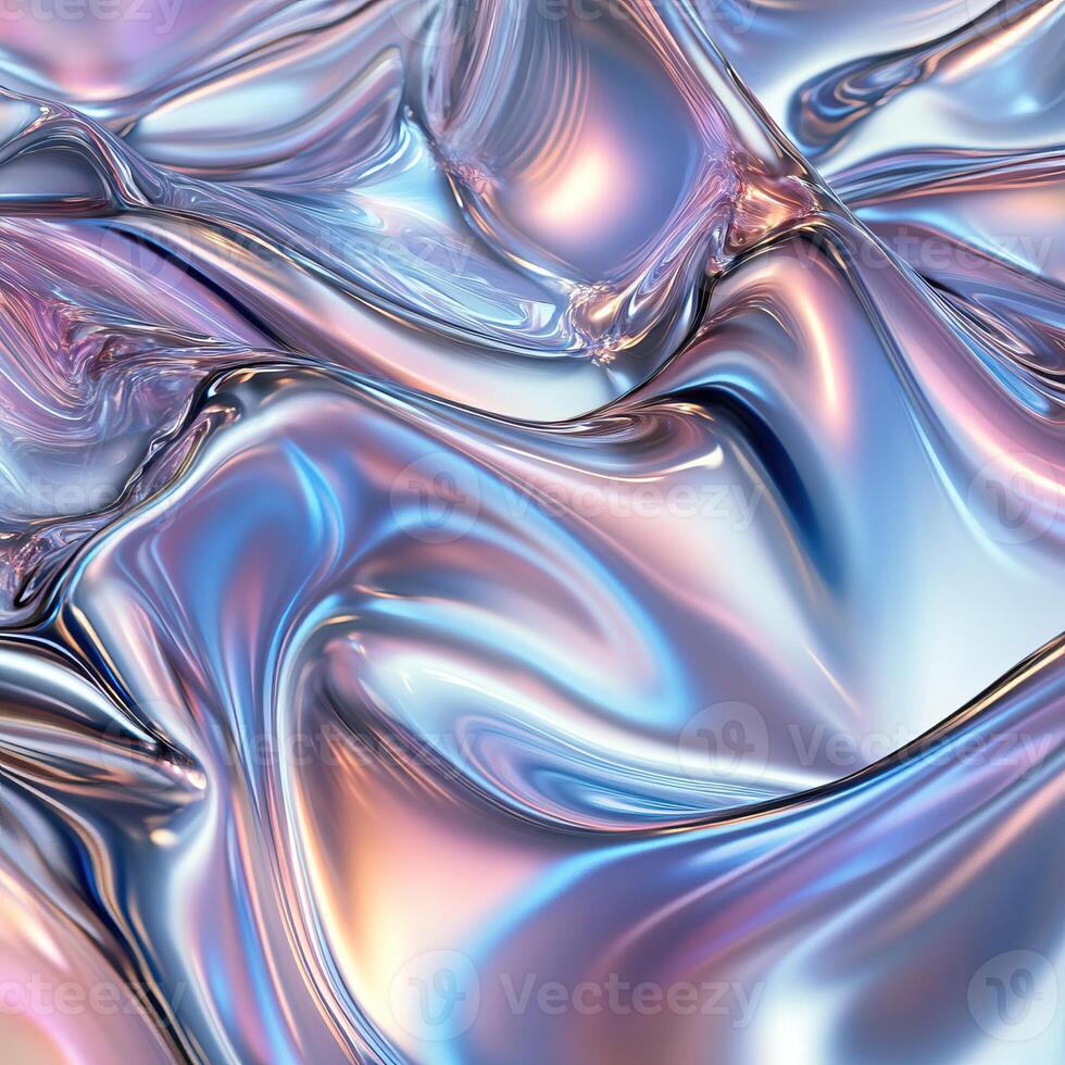 Colorful abstract metallic fluid texture, smooth waves, iridescent sheen, vibrant blend of colors. photo